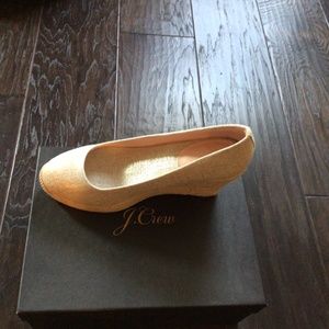 J Crew Metallic Gold Espadrille Wedges NIB size 7 1/2 M